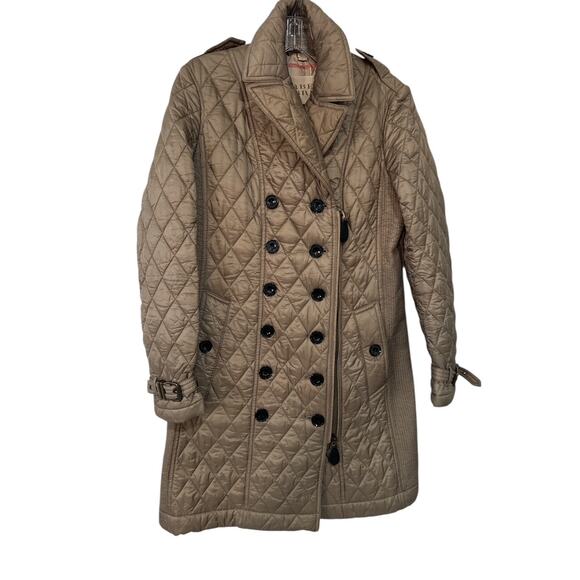 BURBERRY BRIT British Khaki QUILTED DOUBLE BREASTED 3/4 LENGHT COAT SZ M/L